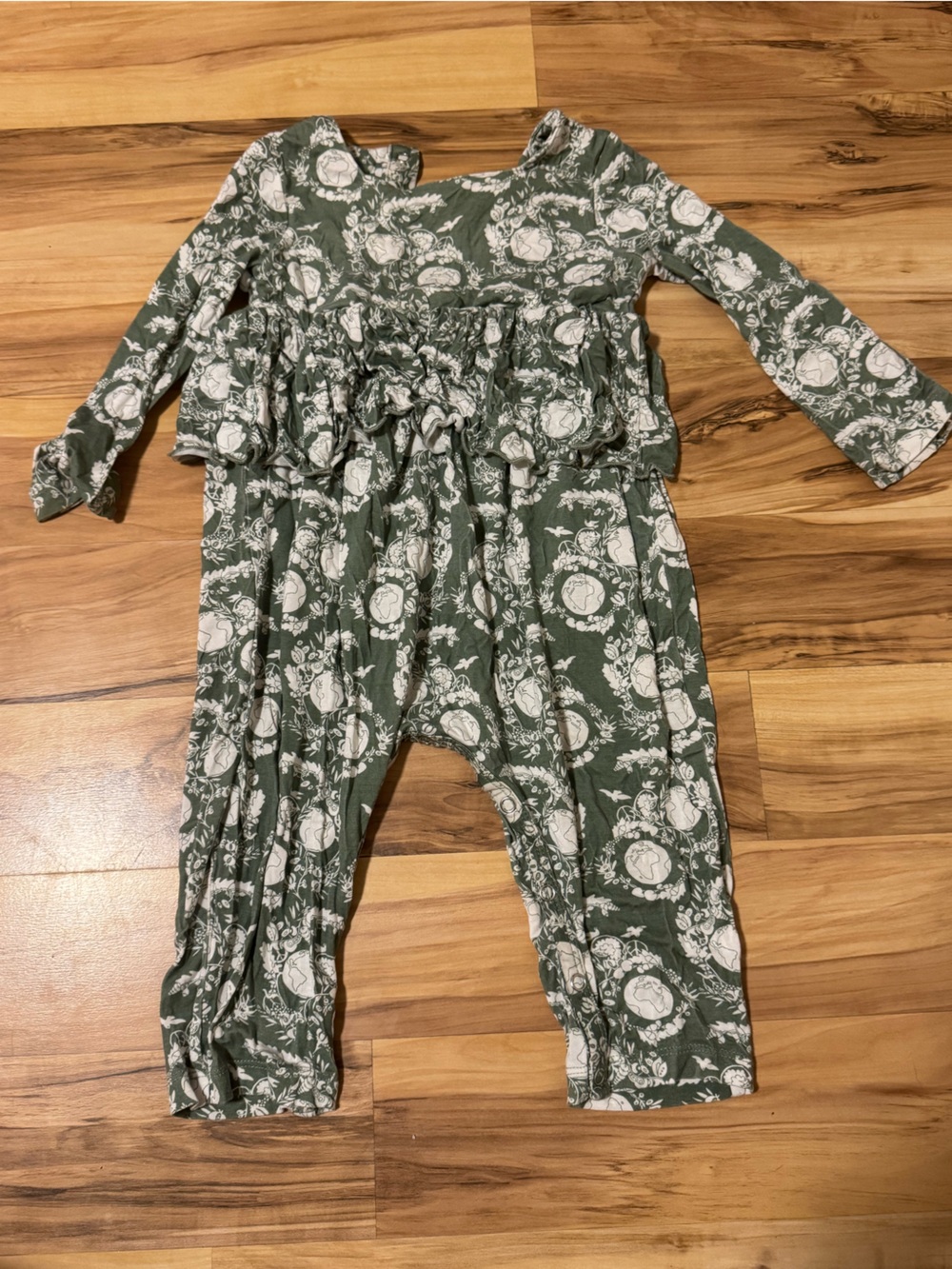 kate quinn Olive Green Floral Romper with White Print